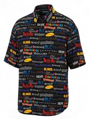 BALENCIAGA Men’s Oversized Logo-Print Shirt